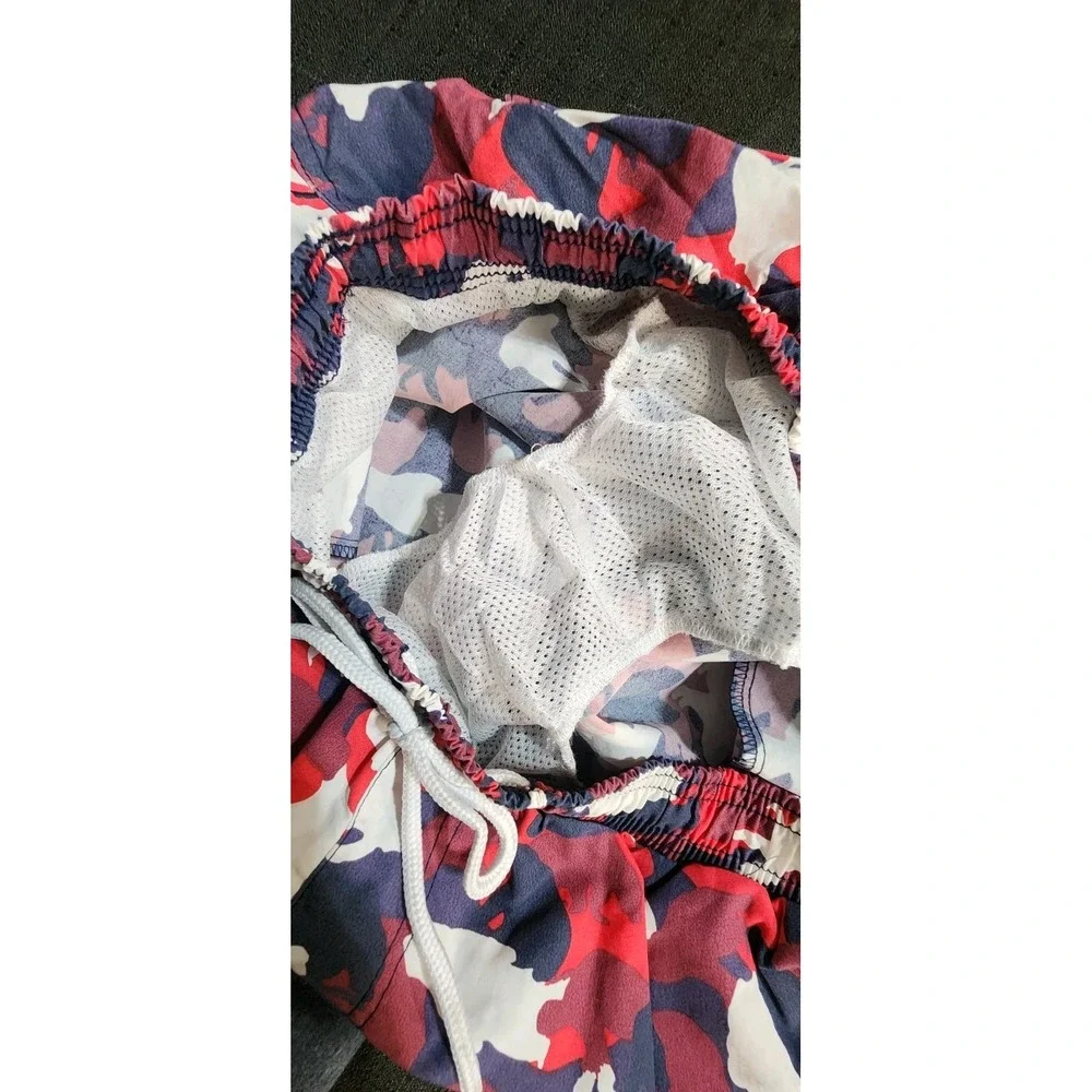 Bear Bottom Swim Trunks Mens Large Red Blue White Bear Print‎ Mesh Lined Stretch